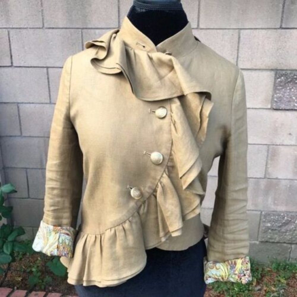 Anthropologie Mise en Scene Ruffian Well Wisher Linen Jacket in Tan - Size 4 - Picture 2 of 4